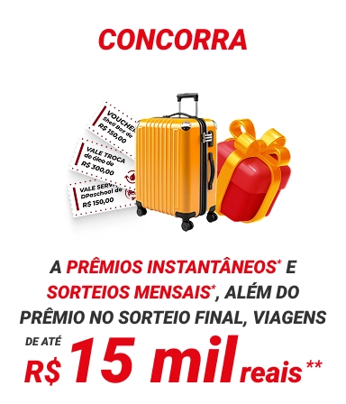 Concorra a prêmios instantâneos, sorteios mensais e sorteio final