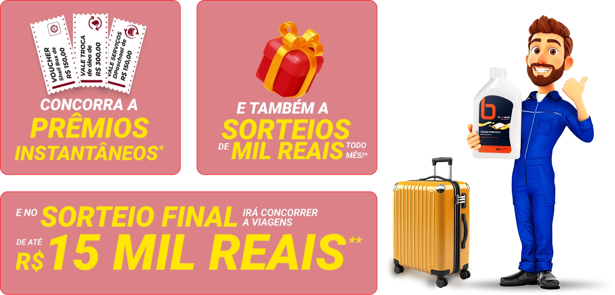 Premiação instantânea. Sorteio mensal e sorteio final.